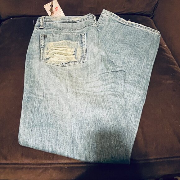 NEW VTG Seven 7 Blue Label Flare Jeans Denim Y2K Mid Rise 32 100% Cotton 35" - Picture 3 of 7